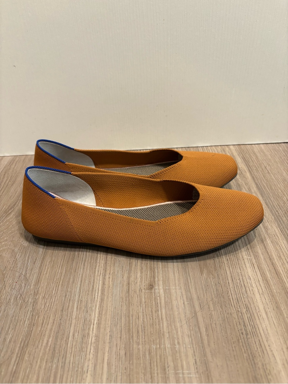Rothy's Women's The Square Max Toe Knit Slip-On Flats Brown/Blue Trim Size 8